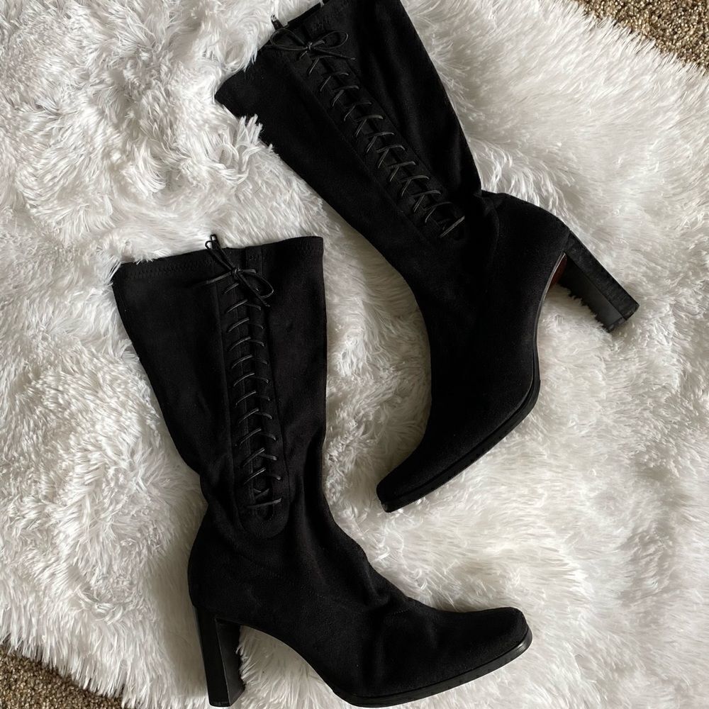 Pesaro Black Faux Suede Lace Up Boots Womens Size 6